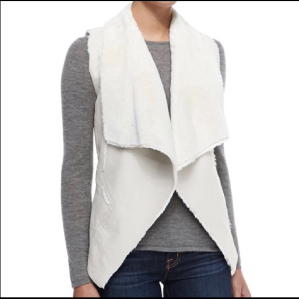 Faux Shearling and Leather Vest-Cream